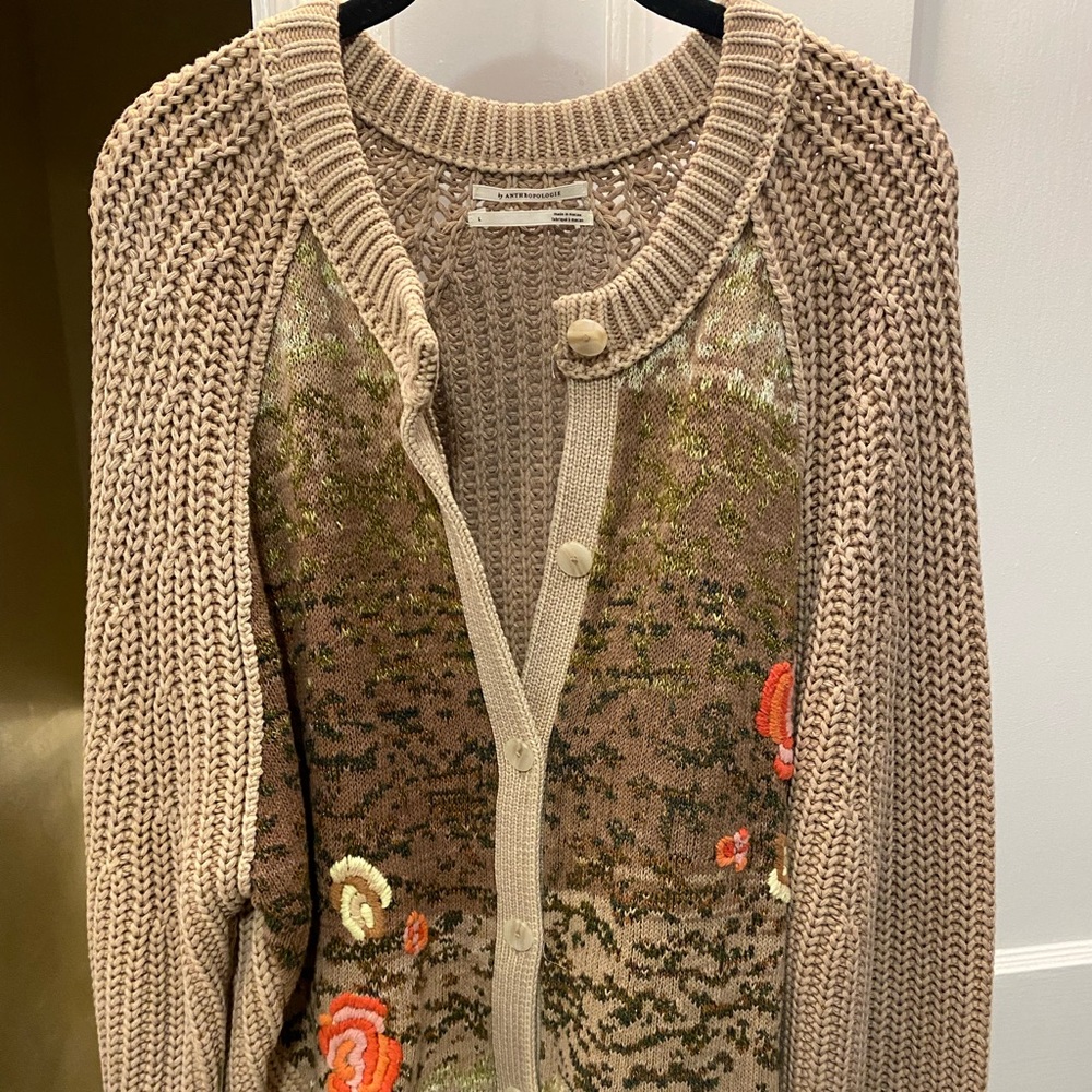 Anthropology floral Camo Bomber sweater